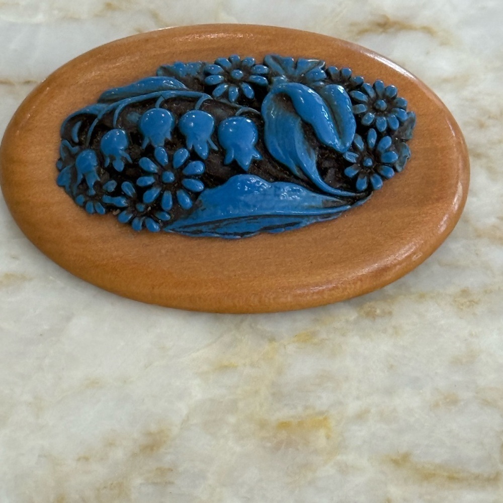 Artisan Blue and Brown Floral Brooch